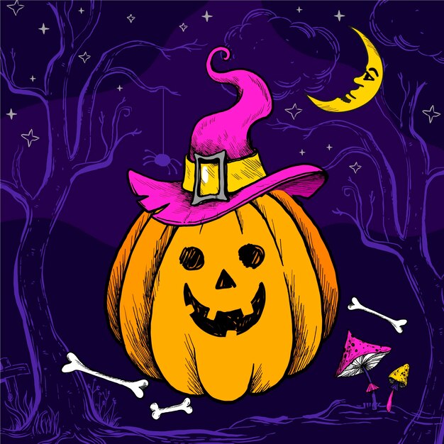 Hand drawn halloween pumpkin illustration