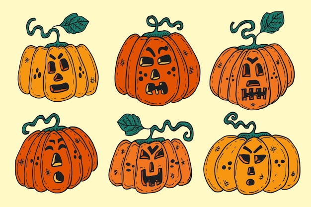 Free Vector hand drawn halloween pumpkins collection