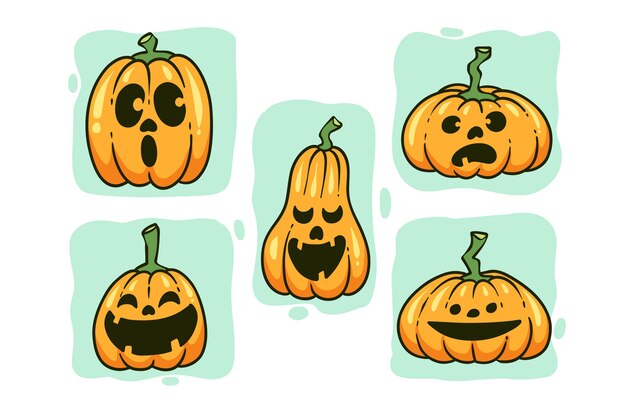 Hand drawn halloween pumpkins collection