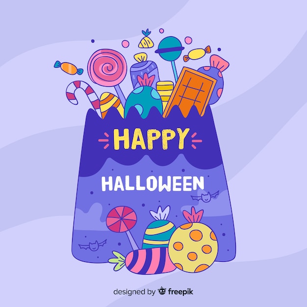 Free Vector hand drawn halloween purple bag