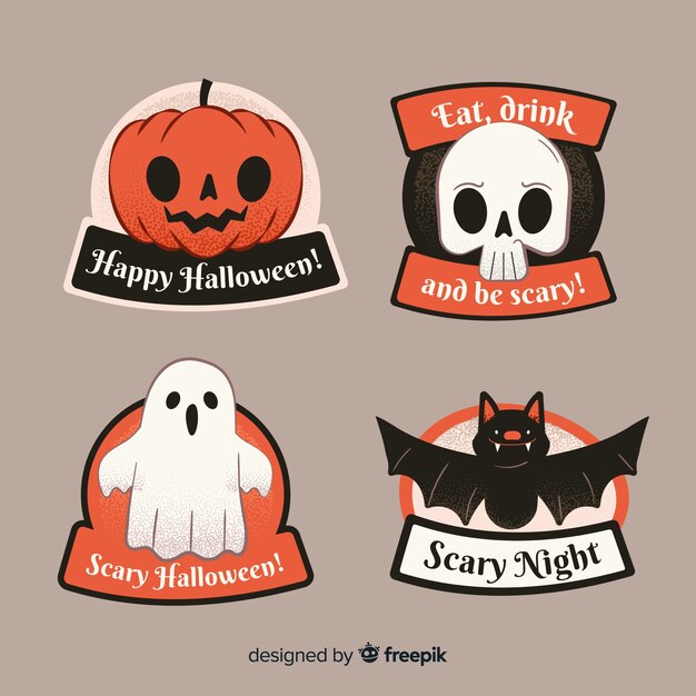 Hand drawn halloween sale badge collection