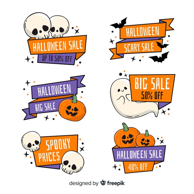 Hand drawn halloween sale label collection