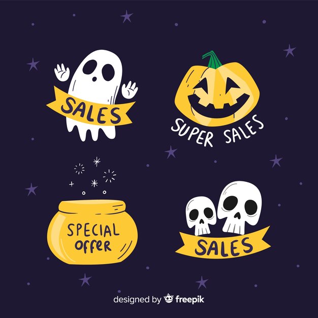 Hand drawn halloween sale label collection