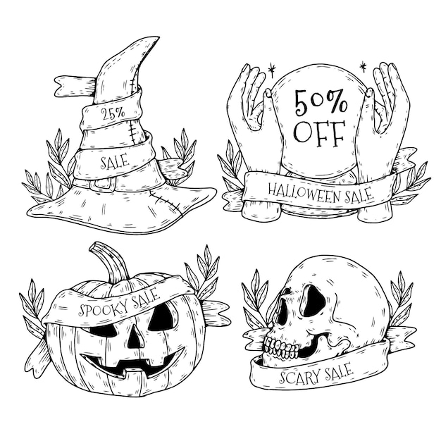 Hand drawn halloween sale label pack