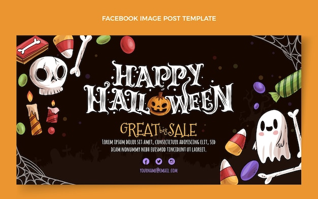 Hand drawn halloween social media post template