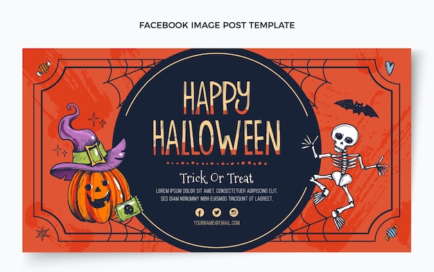 Hand drawn halloween social media post template