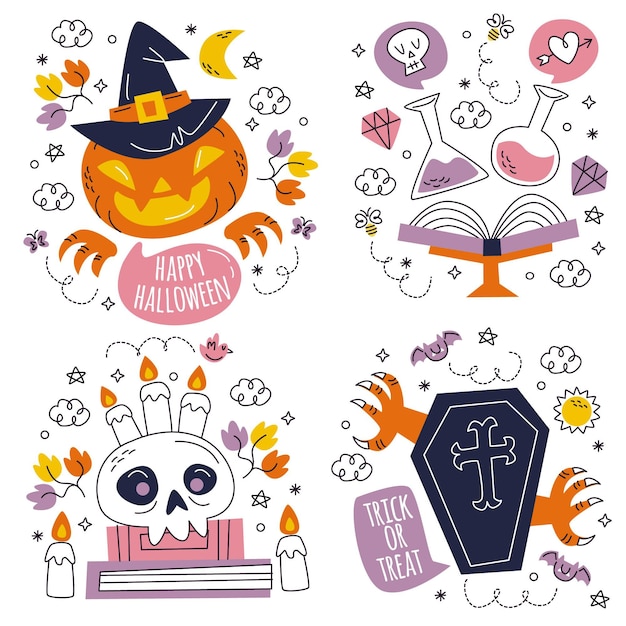 Free Vector hand drawn halloween sticker collection