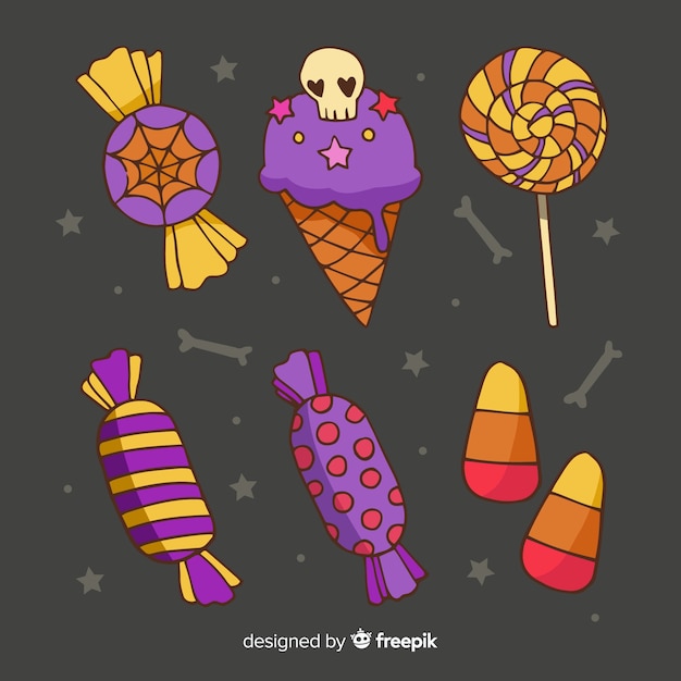 Free Vector hand drawn halloween sweets collection