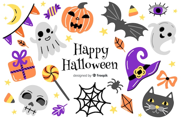 Hand drawn halloween symbols background