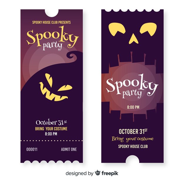 Hand drawn halloween tickets with carved pumpkin