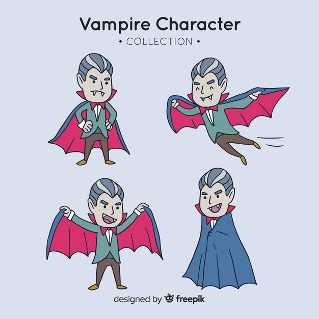 Hand drawn halloween vampire character collection