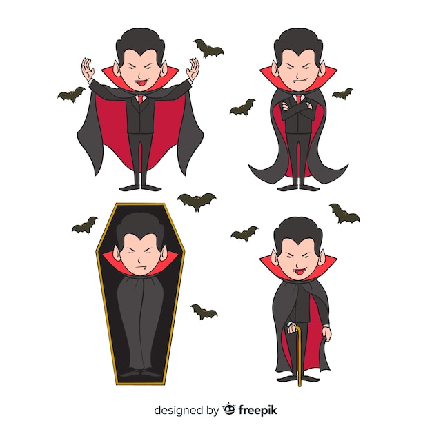 Free Vector hand drawn halloween vampire character collection