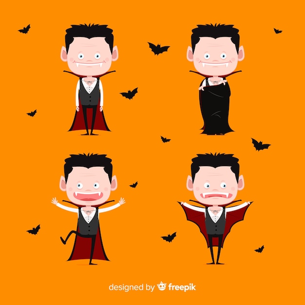 Hand drawn halloween vampire character collection