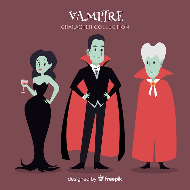 Free Vector hand drawn halloween vampire character collection