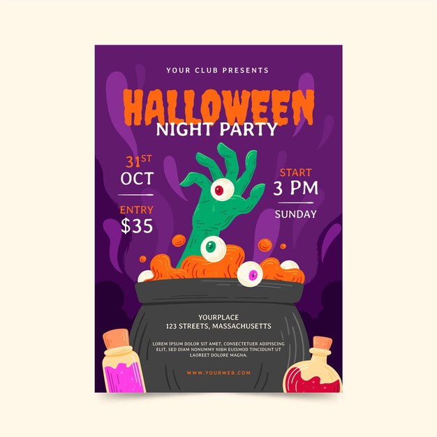 Hand drawn halloween vertical party flyer template