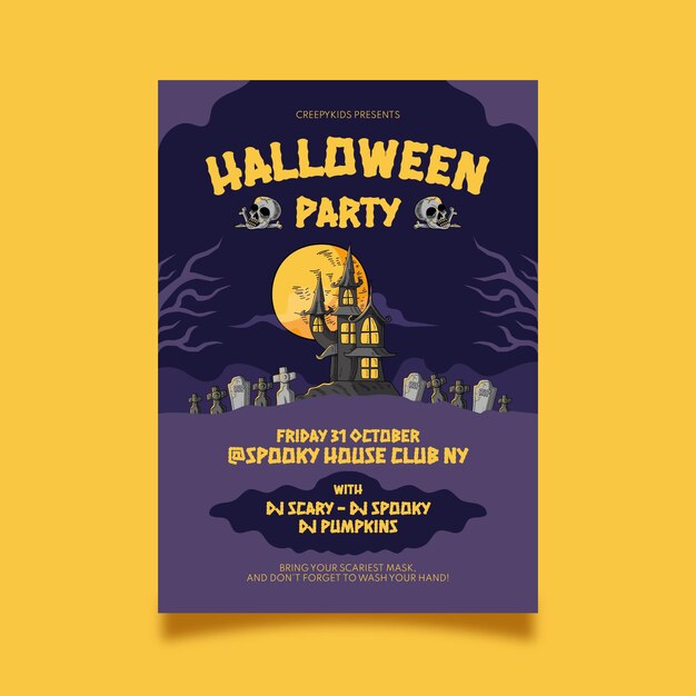 Hand drawn halloween vertical party flyer template