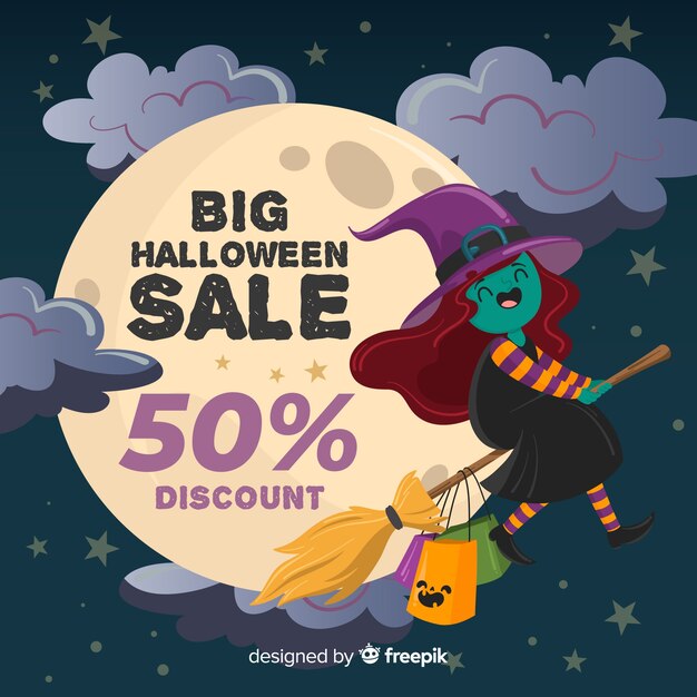 Hand drawn halloween witch sale