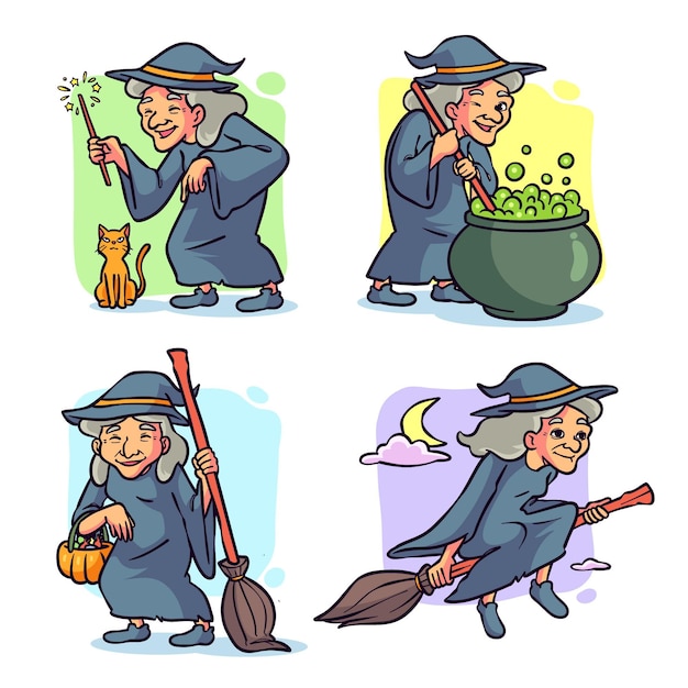 Free vector hand drawn halloween witches collection