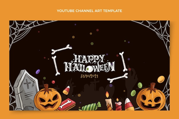 Free Vector hand drawn halloween youtube channel art