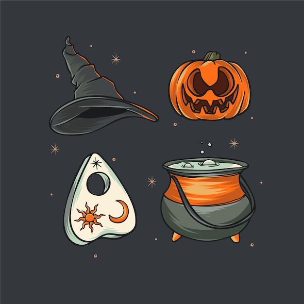 Free Vector hand drawn haloween ornaments collection