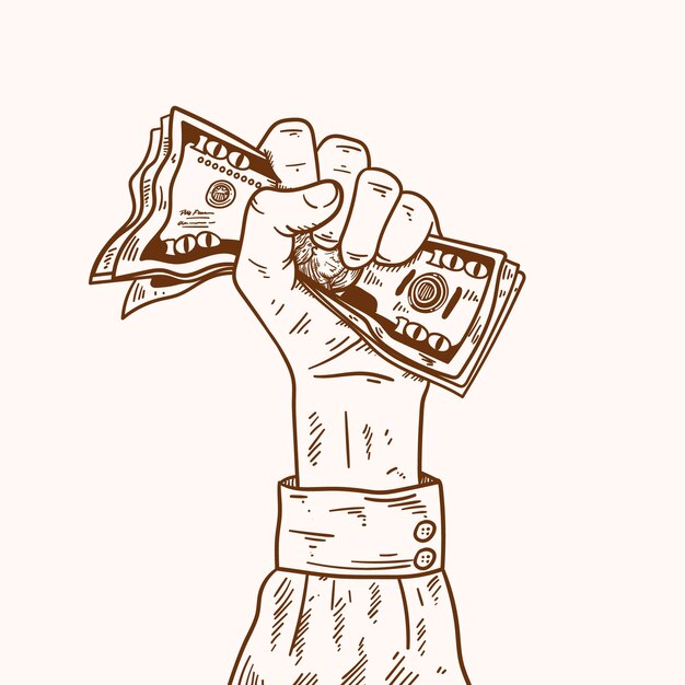 Hand drawn  hand holding money drawing illustration