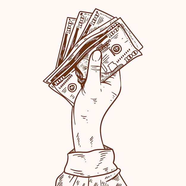 Free vector hand drawn  hand holding money drawing illustration