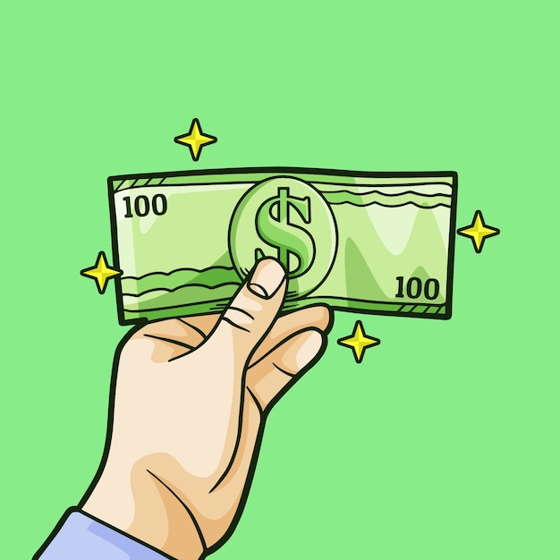 Free vector hand drawn hand holding money drawing illustration