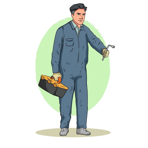 Hand drawn handyman cartoon illustration