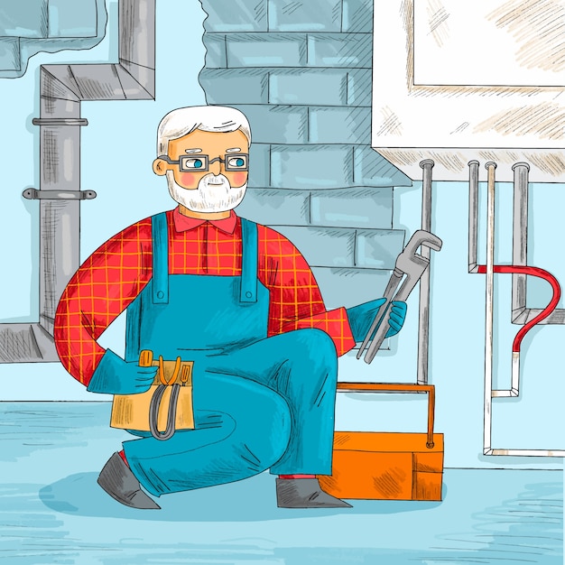 Free Vector hand drawn handyman cartoon illustration