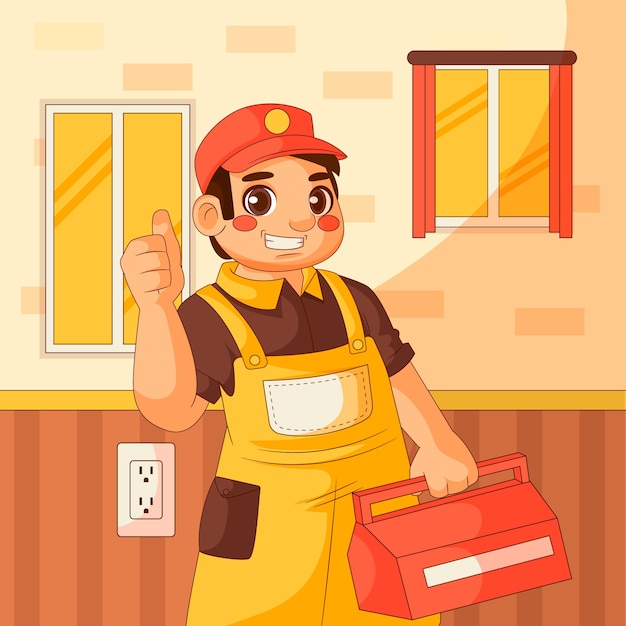 Free Vector hand drawn handyman  cartoon illustration