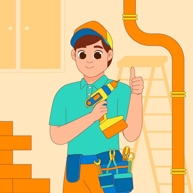 Free Vector hand drawn handyman  cartoon illustration