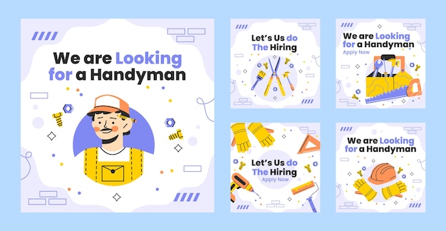 Free vector hand drawn handyman instagram posts