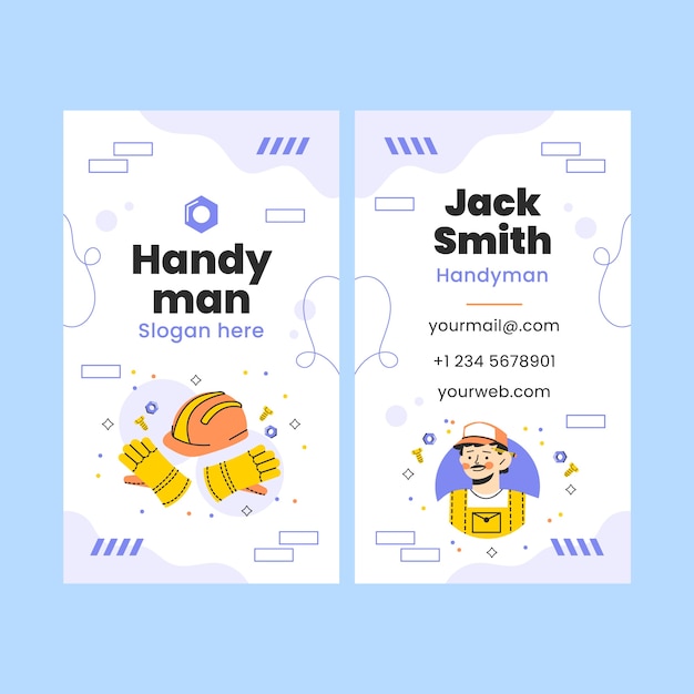 Hand drawn handyman vertical business card