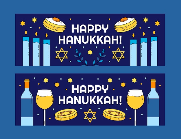 Free Vector hand drawn hanukkah horizontal banners set