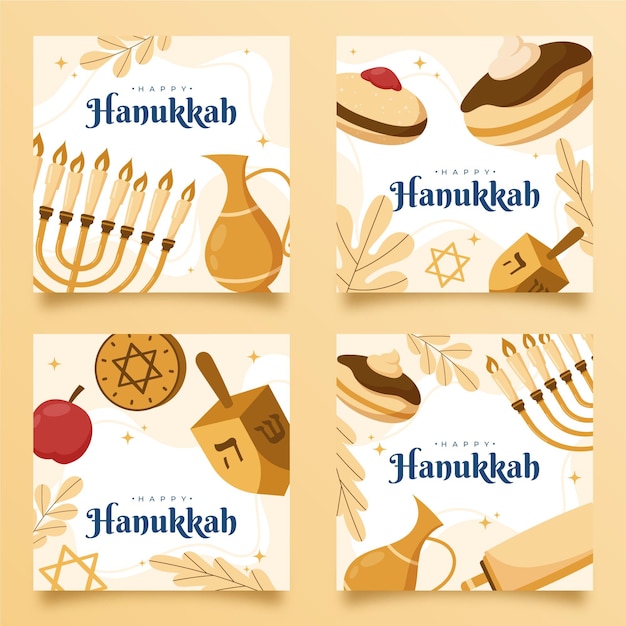 Free Vector hand drawn hanukkah instagram posts collection