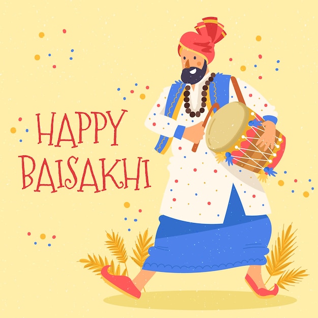 Free Vector hand-drawn happy baisakhi theme