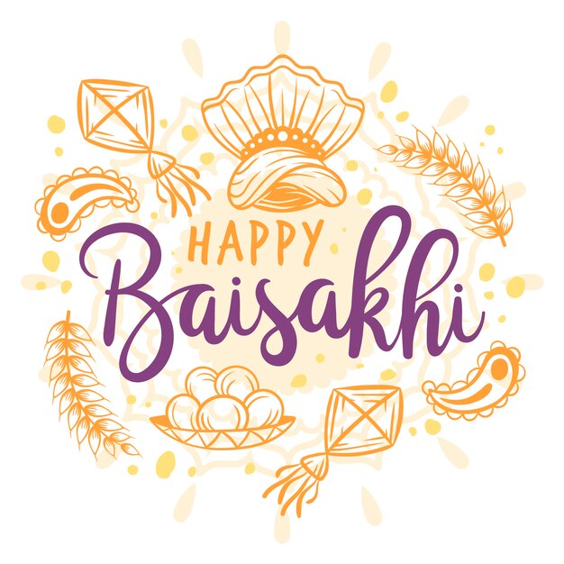 Hand drawn happy baisakhi