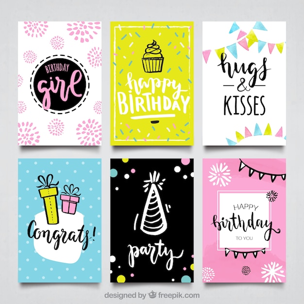 Hand drawn happy birthday cards collection