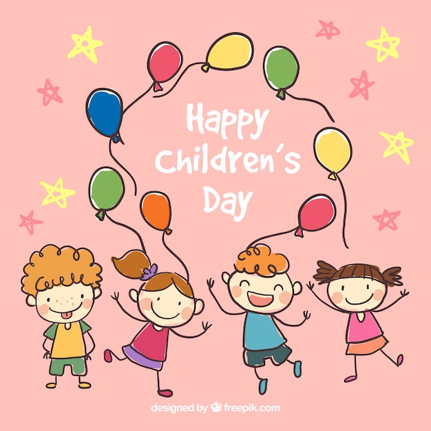 Hand drawn happy children's day illustration