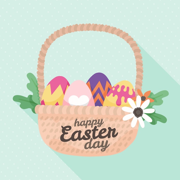 Free Vector hand drawn happy easter day basket with eggs