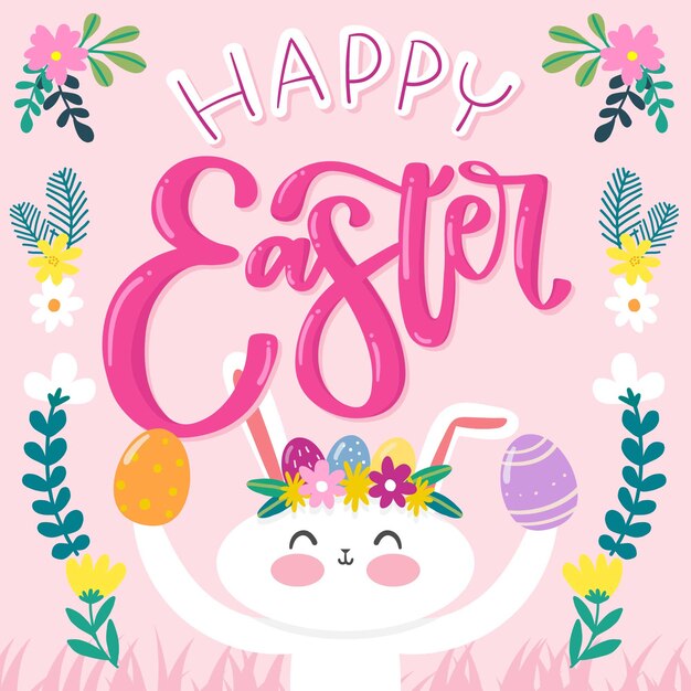 Hand drawn happy easter day smiley rabbit