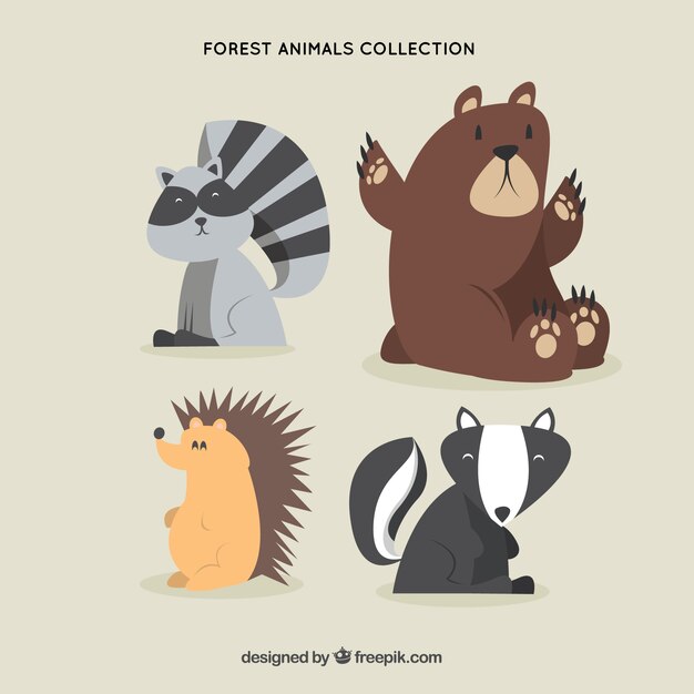 Hand drawn happy forest animals