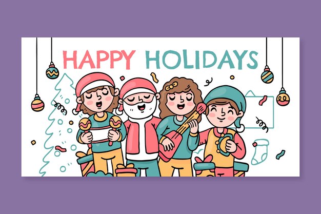 Hand drawn happy holidays christmas banner