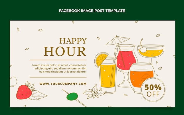 Free Vector hand drawn happy hour facebook post