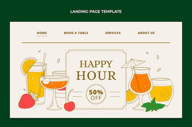 Free Vector hand drawn happy hour landing page