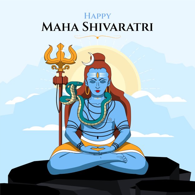 Hand drawn happy maha shivaratri illustration