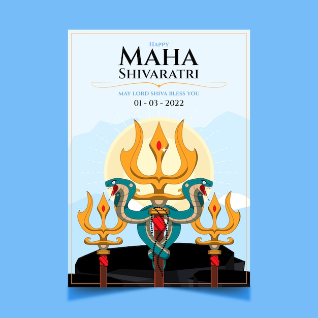 Hand drawn happy maha shivaratri vertical poster template