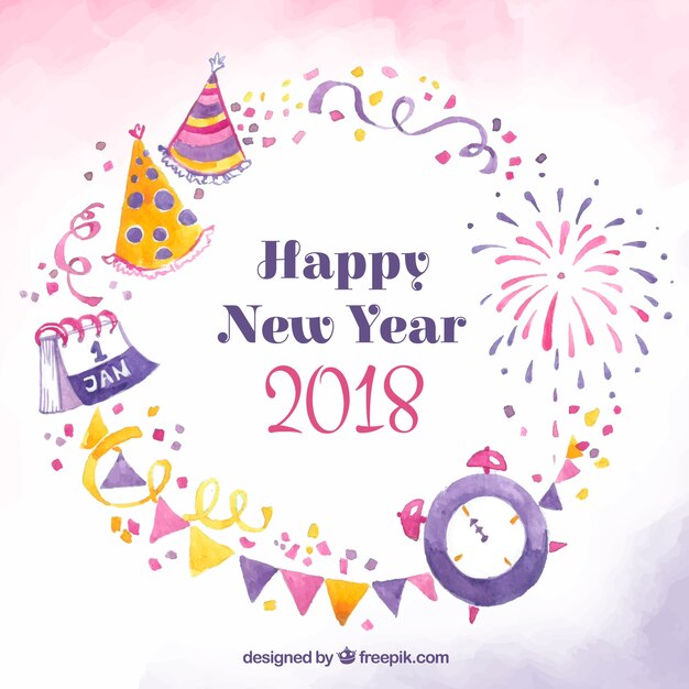 Hand drawn happy new year 2018 in pink