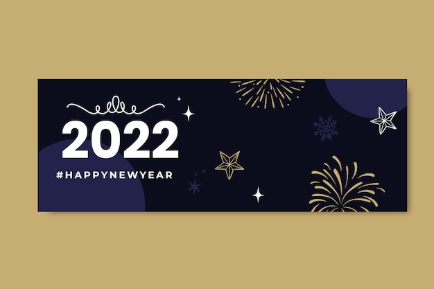 Hand drawn happy new year 2022 banner