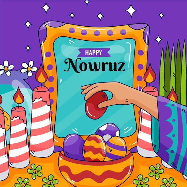 Hand drawn happy nowruz illustration